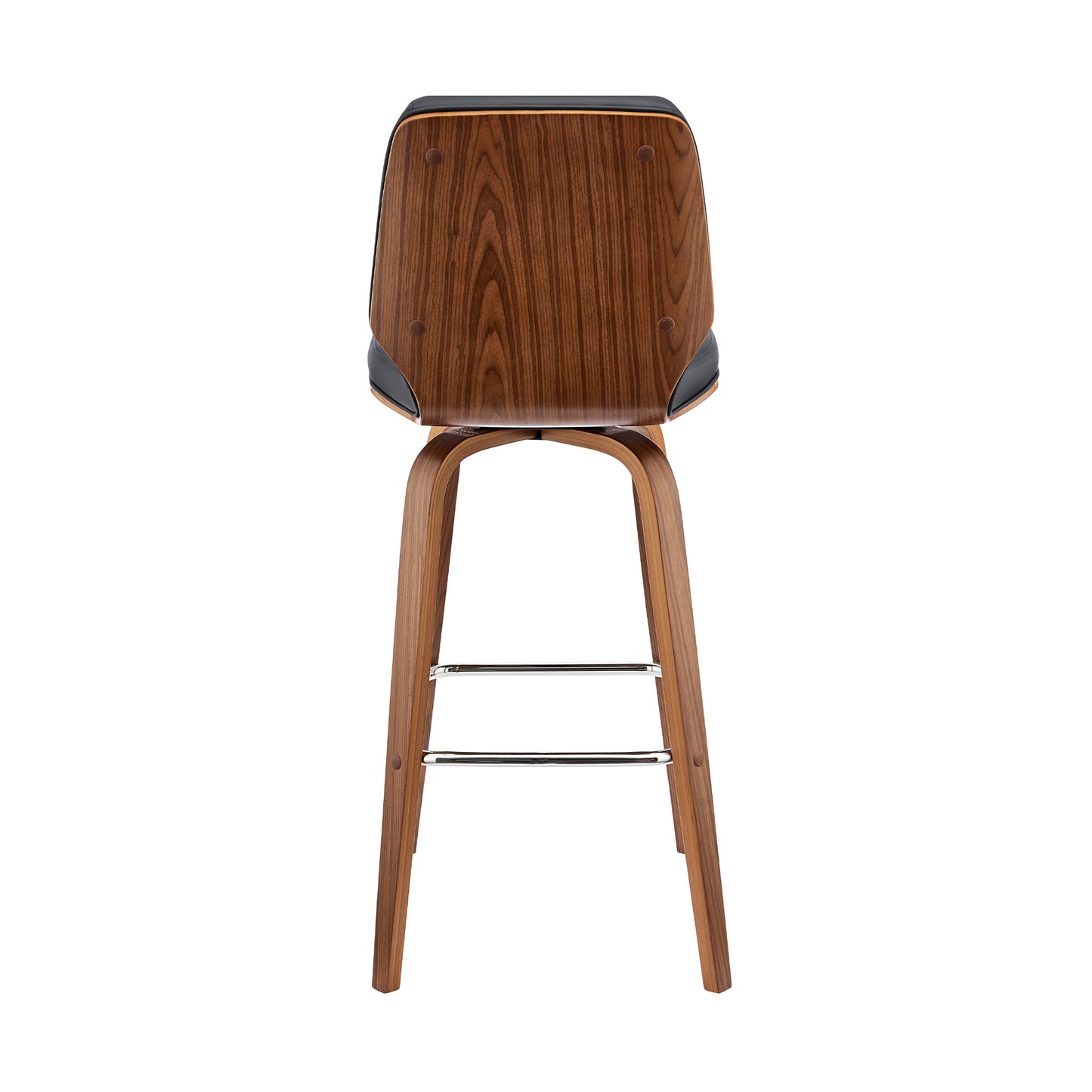 30" Gray and Brown Faux Leather and Solid and Manufactured Wood Bar Height Swivel Bar Chair