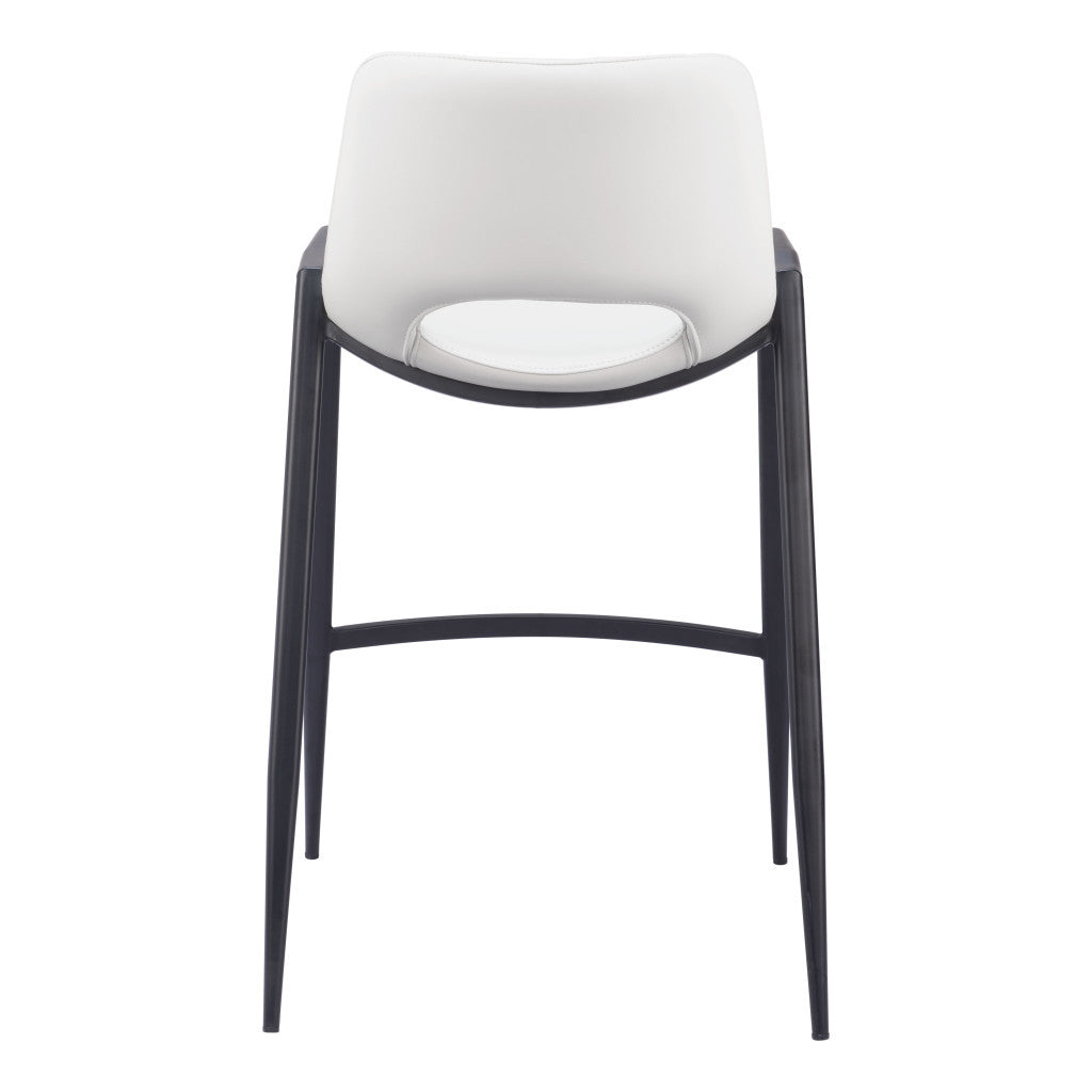 Set of Two 26" White and Black Faux Leather and Steel Low Back Counter Height Bar Chairs