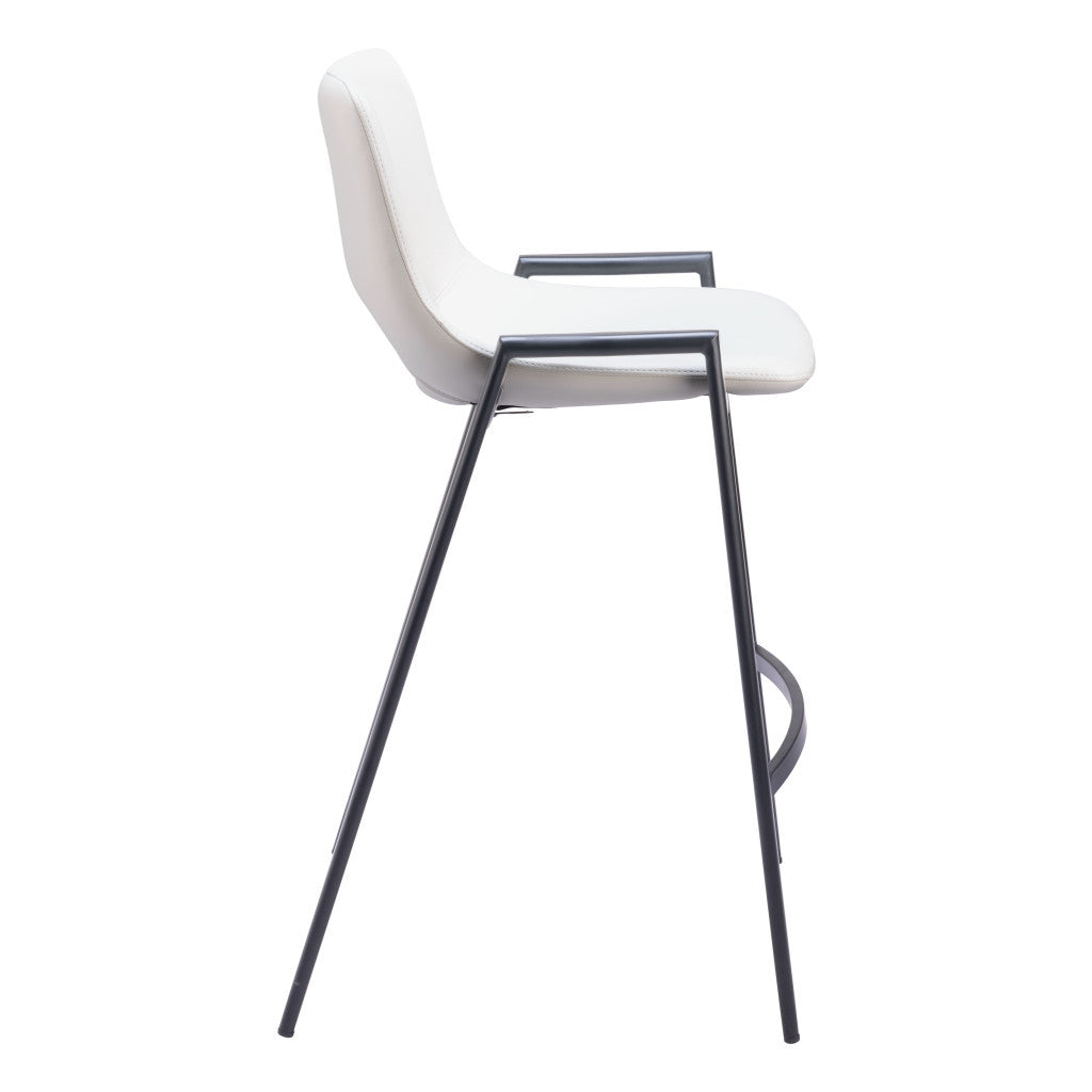 Set of Two 26" White and Black Faux Leather and Steel Low Back Counter Height Bar Chairs