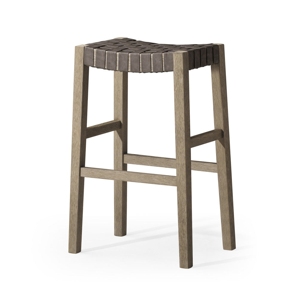 31" Stone and Gray Faux Leather and Solid Wood Backless Bar Height Bar Chair
