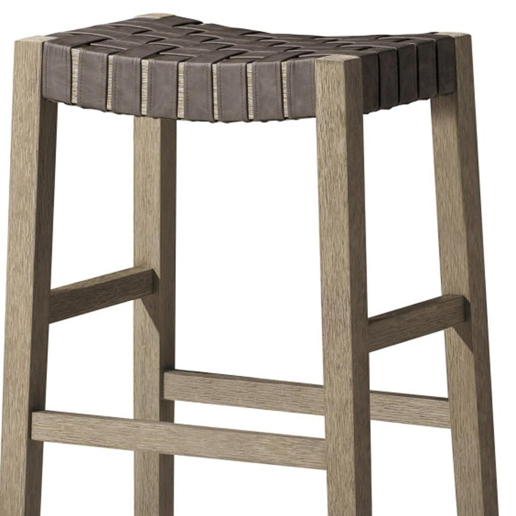 31" Stone and Gray Faux Leather and Solid Wood Backless Bar Height Bar Chair