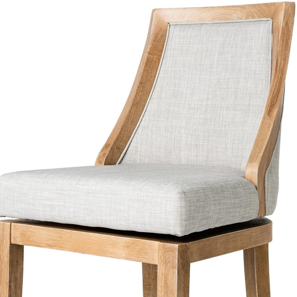 26" Beige and Natural Fabric and Solid Wood Counter Height Swivel Bar Chair