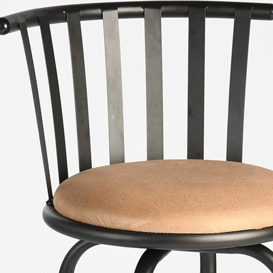 Set of Three Brown and Black Faux Leather and Iron Low Back Adjustable Height Swivel Bar Chairs