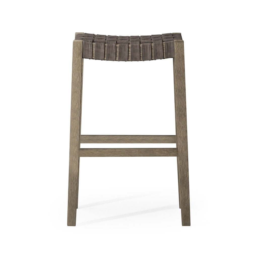 31" Stone and Gray Faux Leather and Solid Wood Backless Bar Height Bar Chair