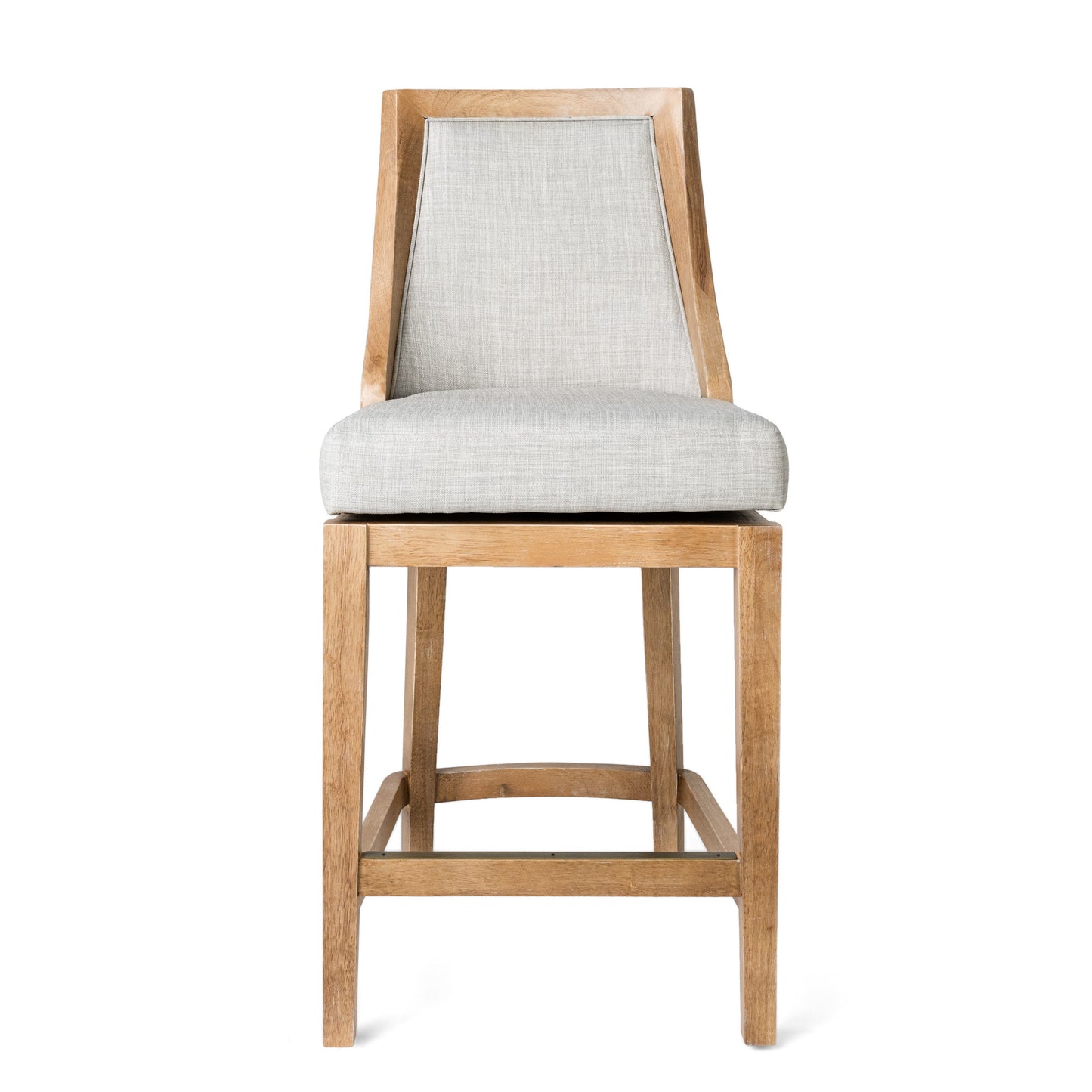 26" Beige and Natural Fabric and Solid Wood Counter Height Swivel Bar Chair
