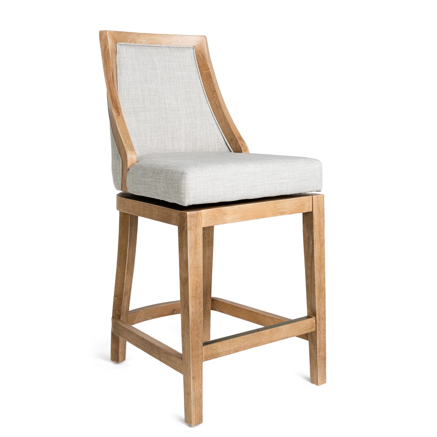 26" Beige and Natural Fabric and Solid Wood Counter Height Swivel Bar Chair
